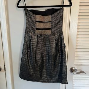 Strapless cocktail/wedding guest dress. Size small. Black with gold tones.